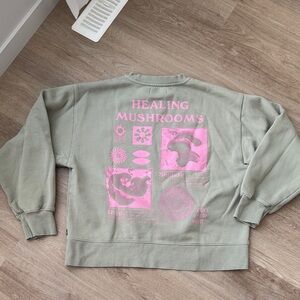 TNA Olive Sweatshirt with Pink Embroidery